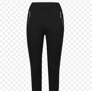 H&M Women's Black High-Waist Slim Trousers with Gold Zipper Detail Size 4